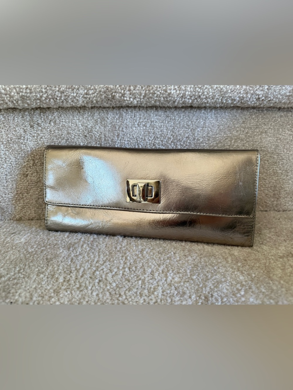 Vintage Metallic Silver Leather Continental Wallet